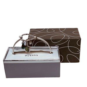 Sterling Silver Green Turtle Charm Bracelet Signed SU CZ CH